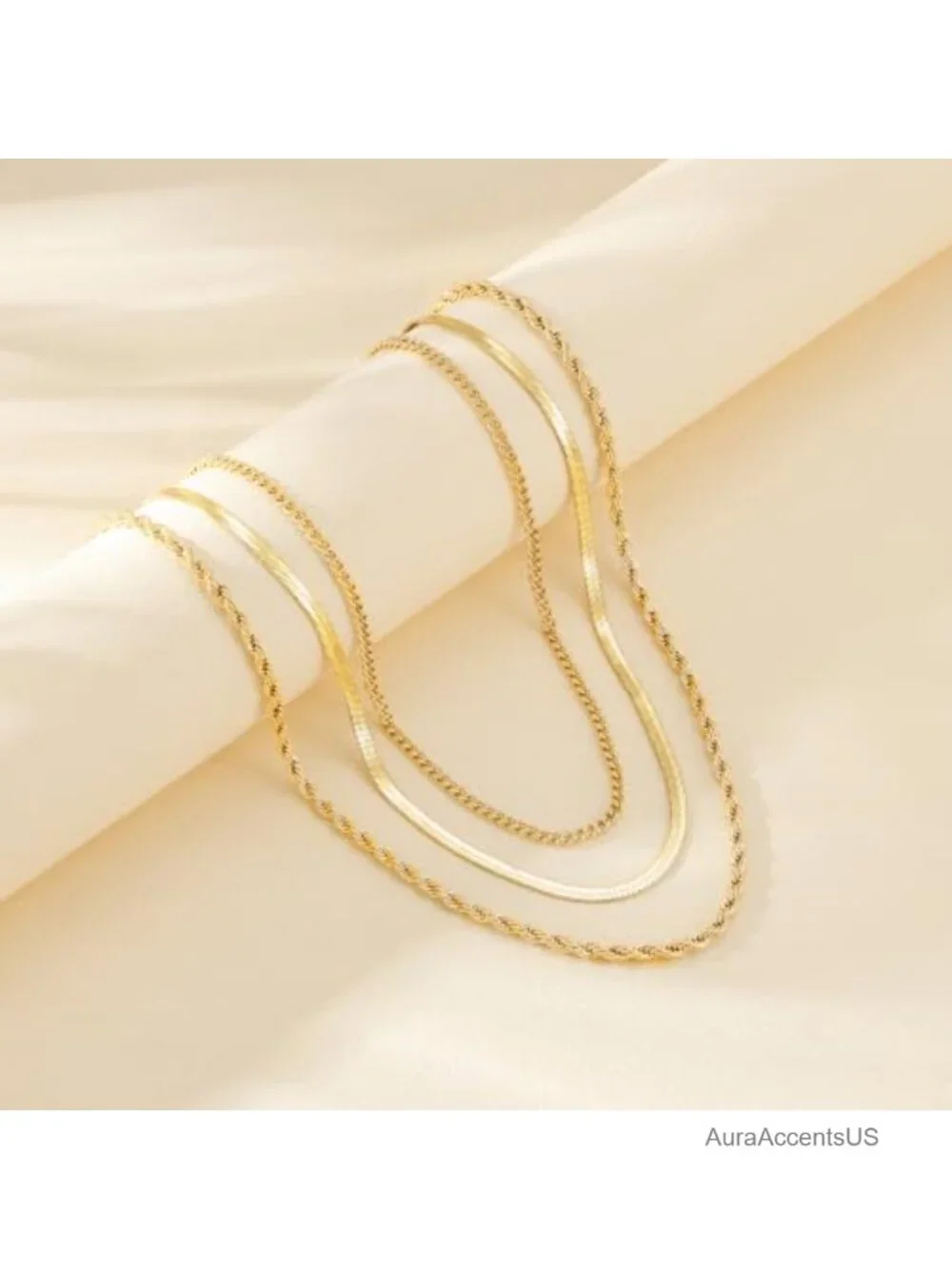 14k Gold Plated Layered Necklace Set for Women, 3 Chain Choker Stack